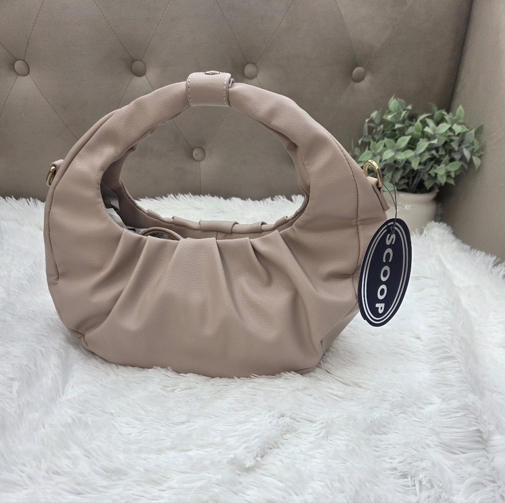Scoop Ruched Beige Hobo Shoulder Bag NWT